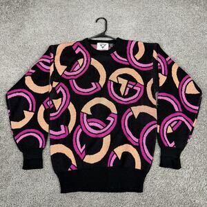 Vintage Tyrolia By HEAD Sweater Mens Medium Black Graphic Knit Pullover 80s